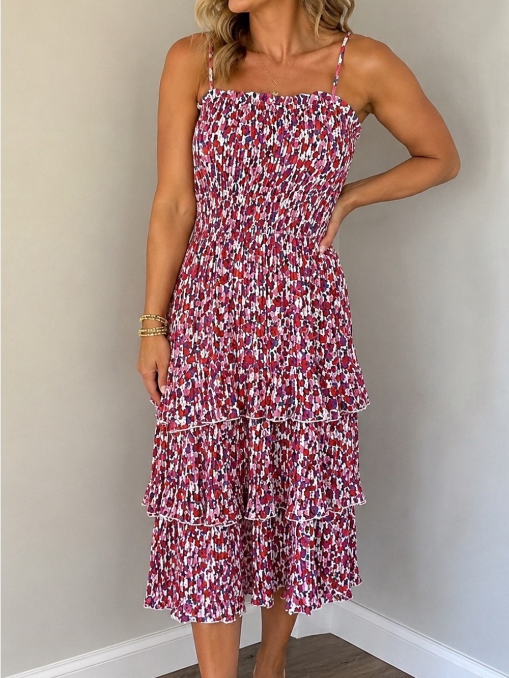 Lucy Paris Elizabeth Floral-Print Tiered Midi Dress
